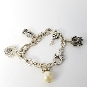 Vtg 7" Silver Tone Charm Braclet 5 Charms